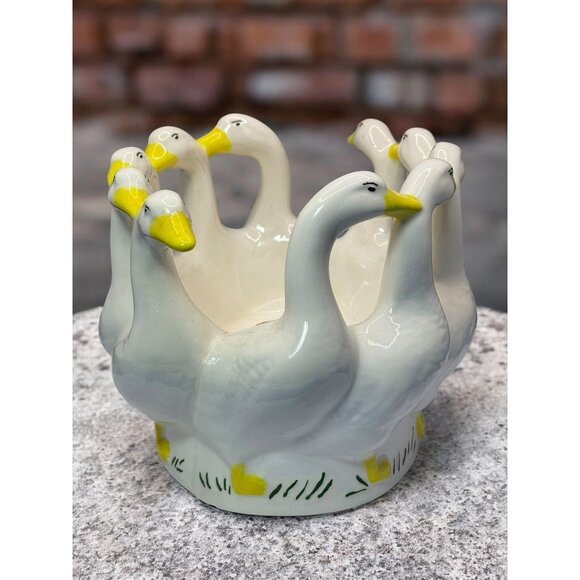 Holland Mold Other - Holland Mold Ceramic Geese-Themed Bowl/Vase With Yellow Accents